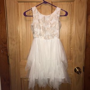 Girls White/Gold Tiered Dress